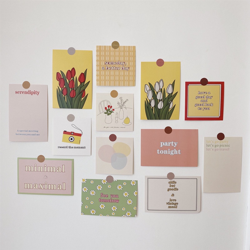 Bộ 13 postcard, ảnh thẻ cứng bông hoa nhỏ, giấy dán tường trang trí phòng cực xinh Chanh Decor
