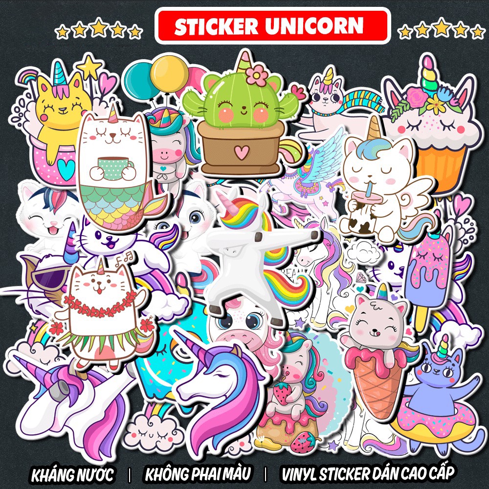 12 miếng Sticker Unicorn Cute Dán Nón Bảo Hiểm, Dán Laptop, tivi, Dán Vali , Dán Điện Thoại, Máy Tính Chống Thấm Nước