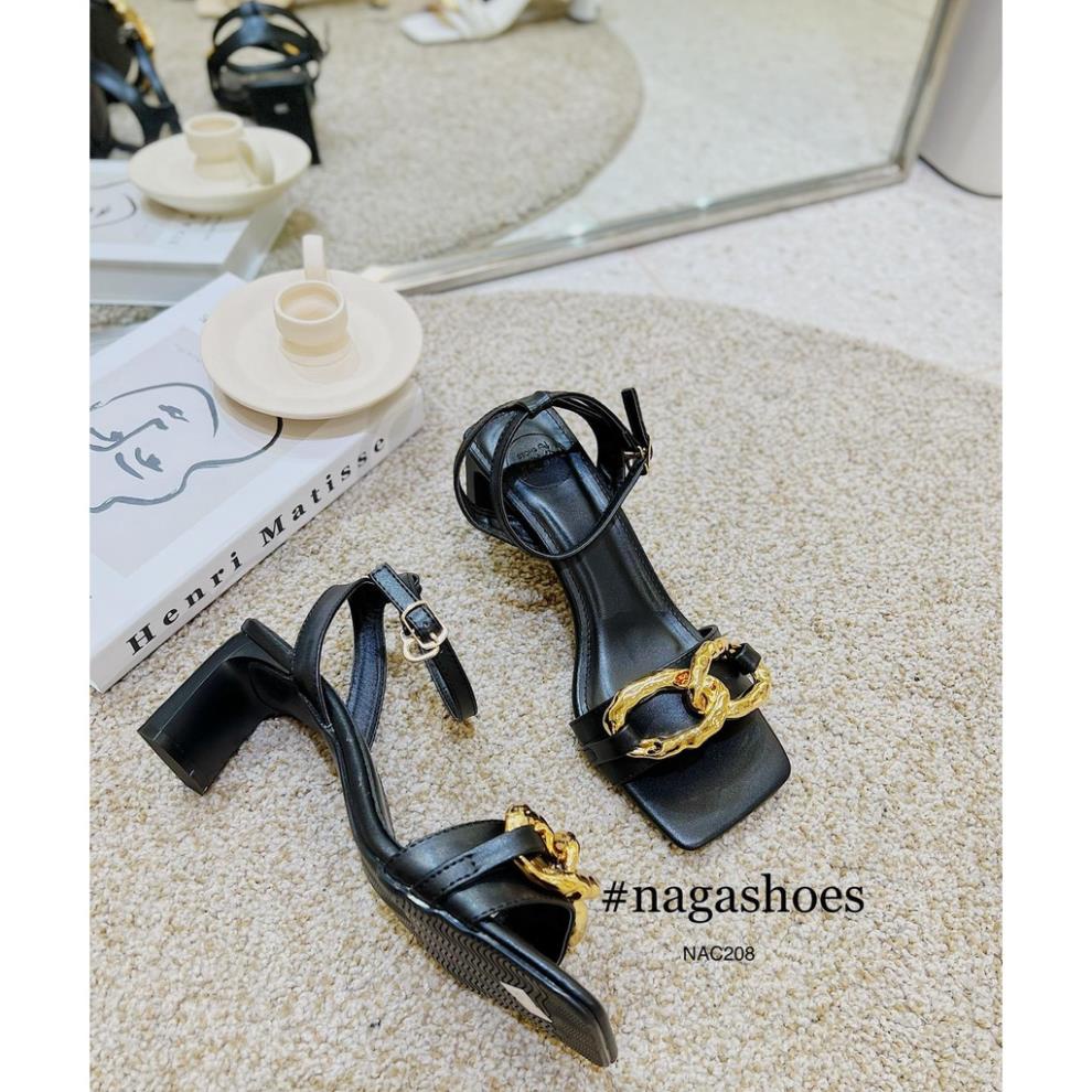 GIÀY CAO GÓT NAGASHOES MŨI VUÔNG PHỐI XÍCH 6CM NAC208 VIP
