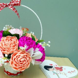 Giỏ hoa giấy nhún handmade (15 bông)