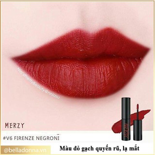 Son Kem Lì Siêu Mềm Mịn Merzy Another Me The First Velvet Tint #V6 Firenze Negroni - Màu đỏ gạch quyến rũ, lạ mắt