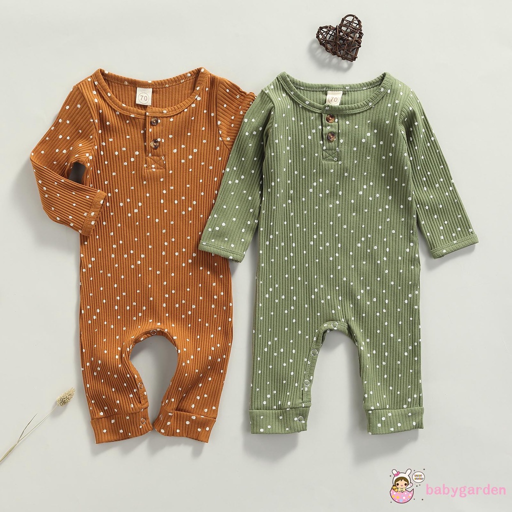Áo Liền Quần Dài Tay Cổ Tròn In Họa Tiết Chấm Bi Màu Xanh Lá Đậm / Caramel Cho Bé Trai