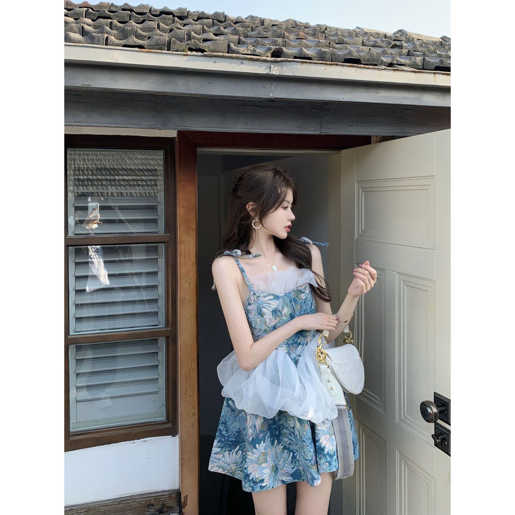 (R424) đầm ulzzang hai dây tranh sơn dầu Pháp em thiết kế size S M(kèm ảnh khách)