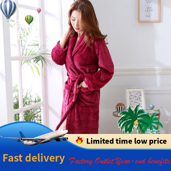 {Nightgown} Áo Choàng Ngủ Flannel Dày Dặn Dáng Dài Plus Size Cho Nam Và Nữ Mặc Ngủ Mùa Thu Đông RgLH- ** & - & - & - * - & - & - & - & -
