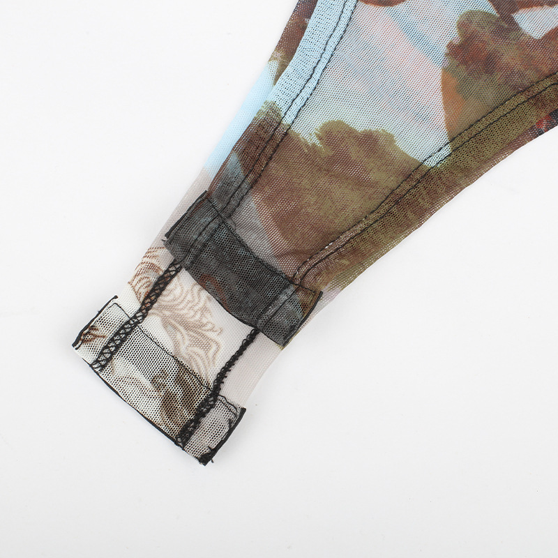 DUNEA Bodysuit Dài Tay Xuyên Thấu In Chữ Gợi Cảm Cho Phái Nữ