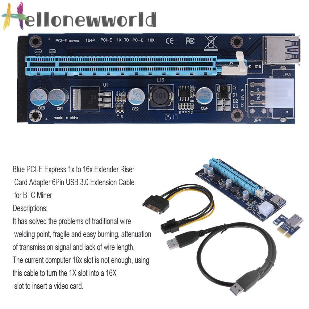 Cáp Chuyển Đổi Pci-E Express 1x Sang 16x Riser A Card 6pin Usb 3.0 Dành Cho Btc Miner