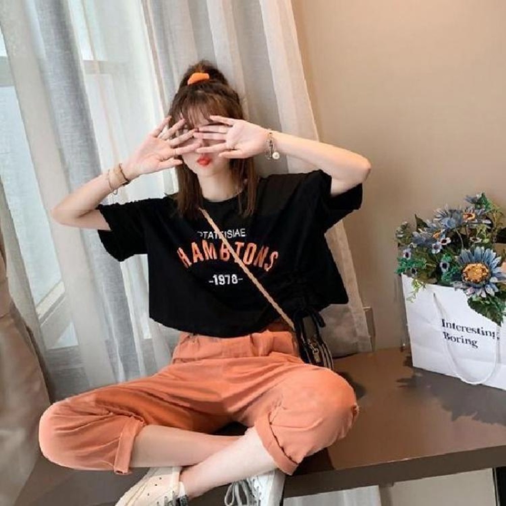 Áo croptop nữ tay ngắn chất liệu cotton co dãn mềm mại phong cách Hàn Quốc cá tính hai màu đen trắng