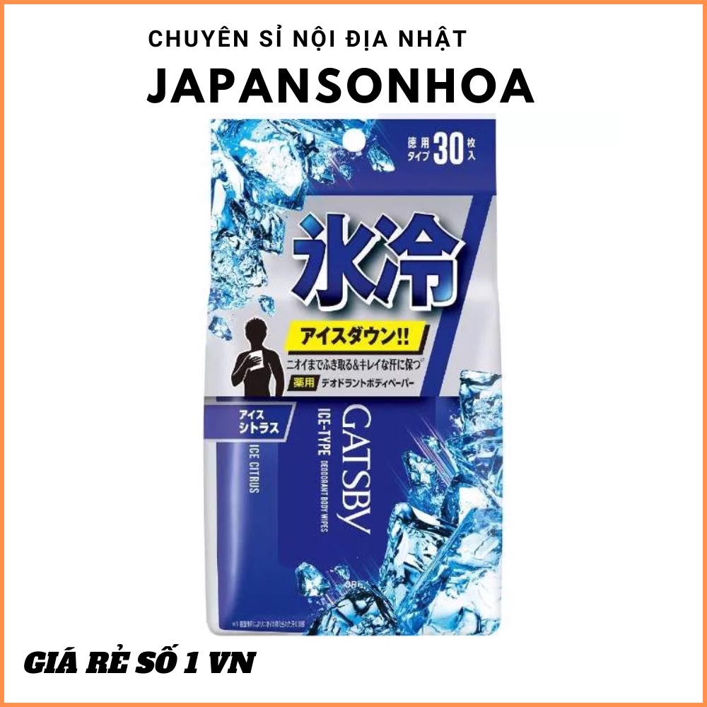 Khăn giấy ướt Gatsby khử mùi 30 tờ mùi chanhCHÍNH HÃNG Sản phẩm giúp giảm mùi khó chịu ở vùng sau tai và cổ