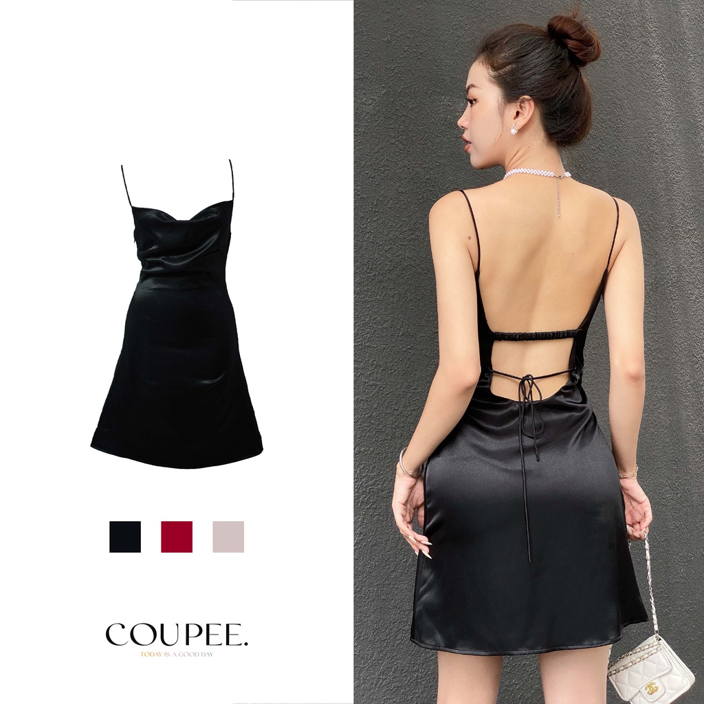 Đầm lụa body ngắn cổ đổ hai dây lưng thun cách điệu gợi cảm [ẢNH THẬT DO COUPEE TỰ CHỤP
