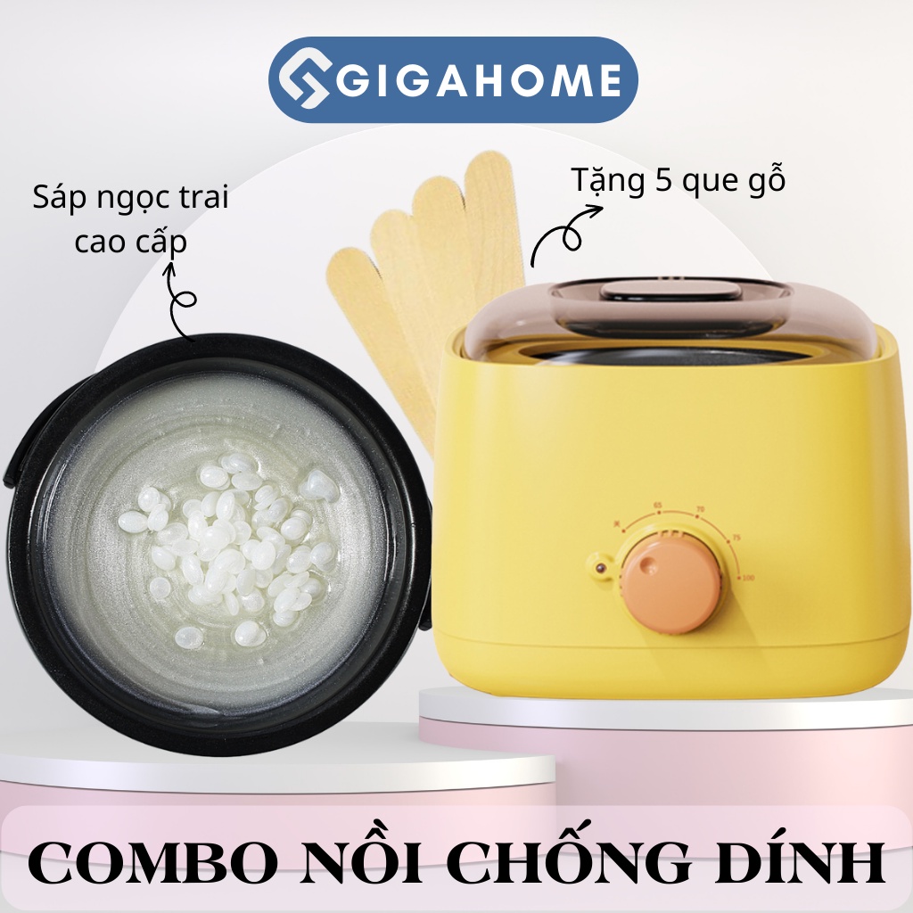 Combo Nồi Nấu Sáp Wax Lông Chống Dính Thế Hệ Mới + 100gr Sáp Cao Cấp Tặng 5 Que Gỗ GIGAHOME