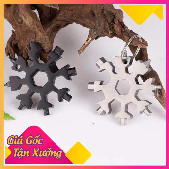 Móc Khóa Đa Năng Vặn Ốc Vít Khui Bia 16 Đầu Hình Bông Tuyết Thép Không Gỉ