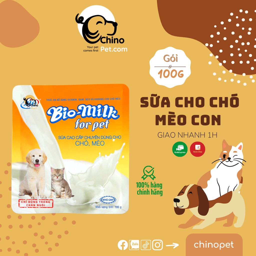Sữa cho mèo con, chó con Bio Cho chó mèo sơ sinh Dạng bột thành phần giàu dinh dưỡng tương tự sữa mẹ 100g