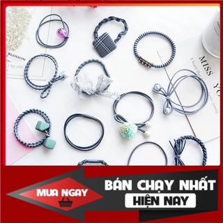 Combo, set, bộ 12 dây cột tóc Hàn Quốc dễ thương (xanh da trời) [The Right Me]