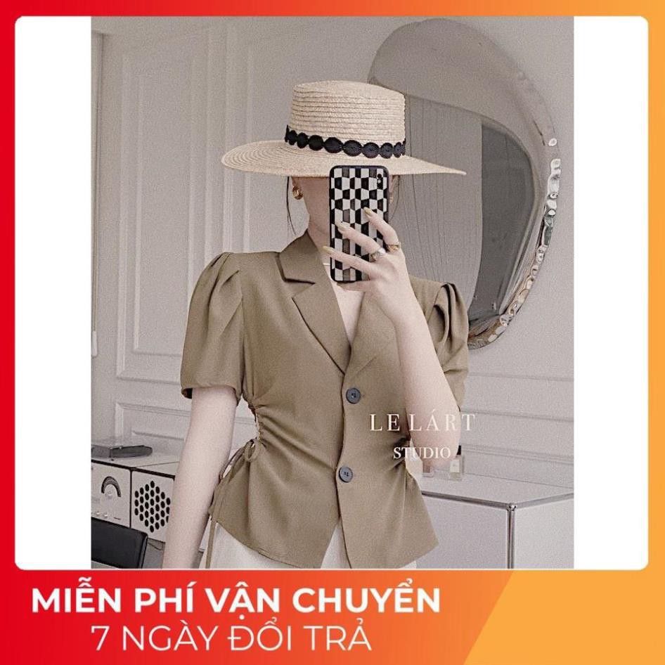 Áo Vest Blazer Tay Bồng Dây Rút Tiểu Thư Chân Váy
