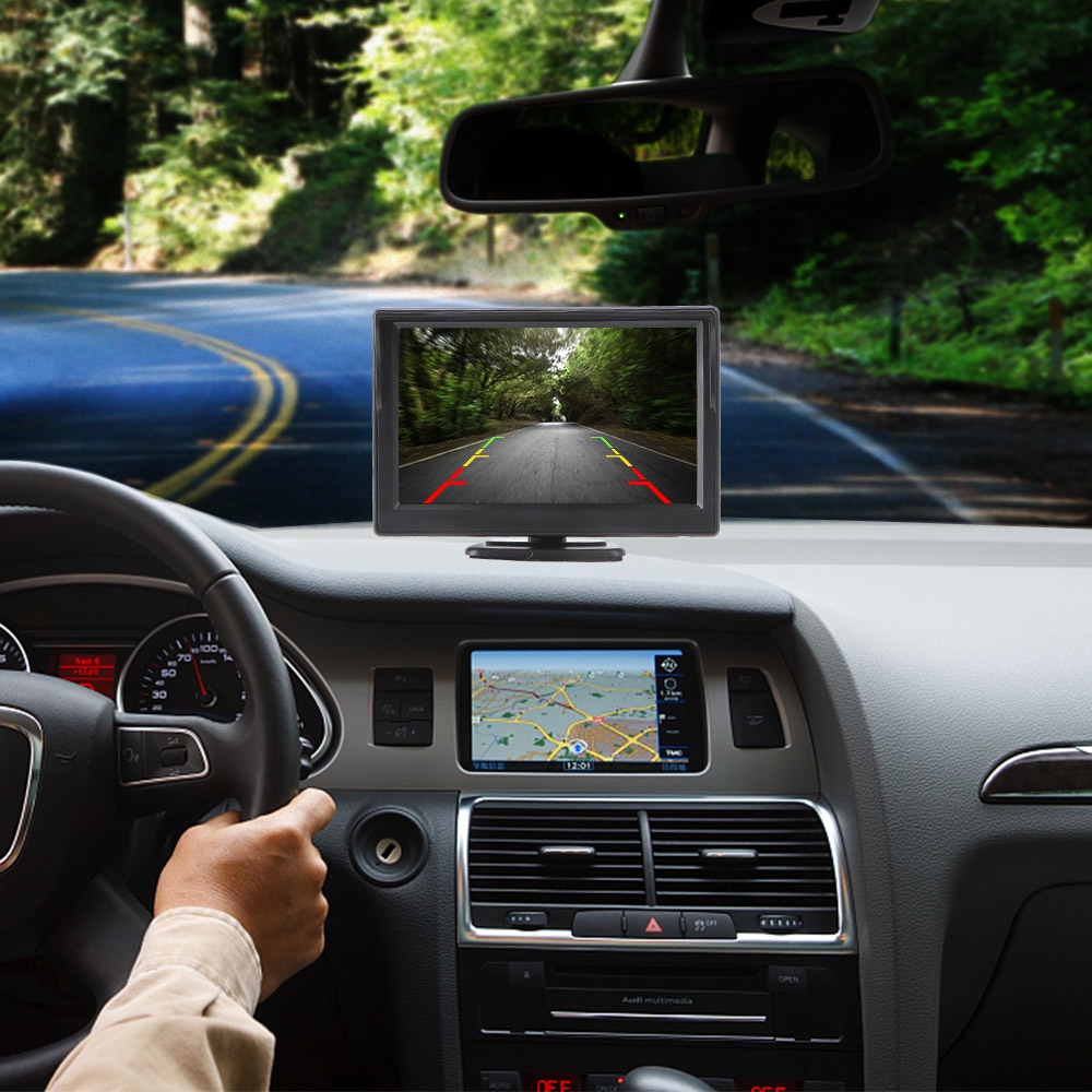 Camera chiếu hậu 5 inch chống thấm nước kèm giá đỡ dành cho xe hơi
