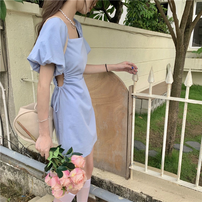 Đầm Tay Phồng Cổ Vuông Thiết Kế Mới Xinh Xắn Thời Trang Mùa Hè Dành Cho Nữ