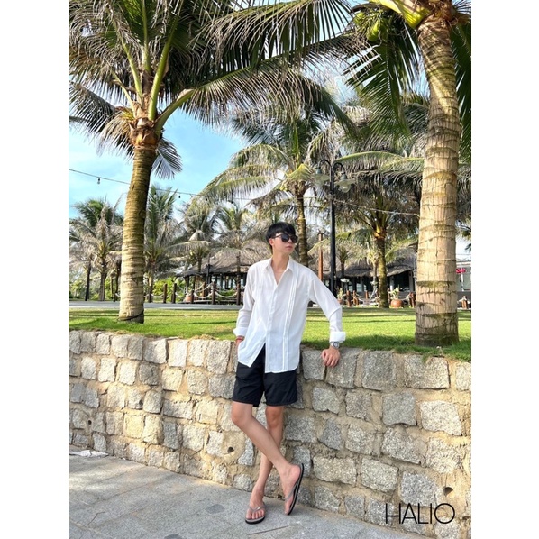 Áo sơ mi dài tay nam xếp ly thân trước trắng, vải Cotton xịn, chuẩn form - Regular fit, đứng form - HALIOMAN