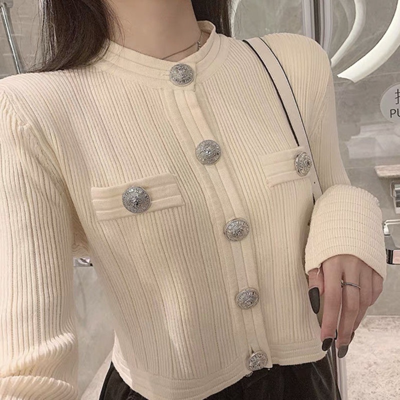 Áo Len Dệt Kim Tay Dài Dáng Ôm Phong Cách Thời Trang Hàn Quốc Cho Nữ