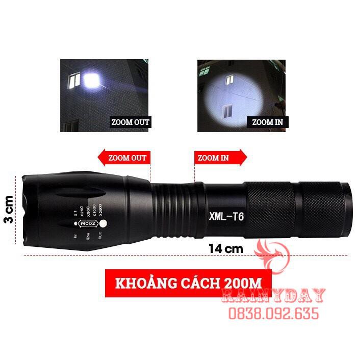 Đèn pin led siêu sáng xml t6 police bin mini cầm tay chống nước chiếu xa sạc điện chính hãng