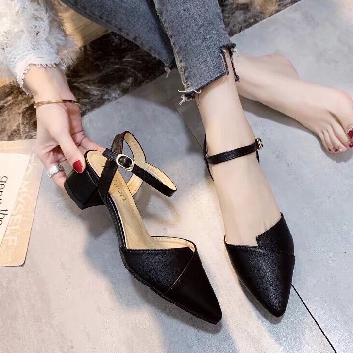 Dép Quai Hậu Nữ Mũi Nhọn Cao 5 Phân Thiết Kế Mũi Xếp Phong Cách Size 35 - 39