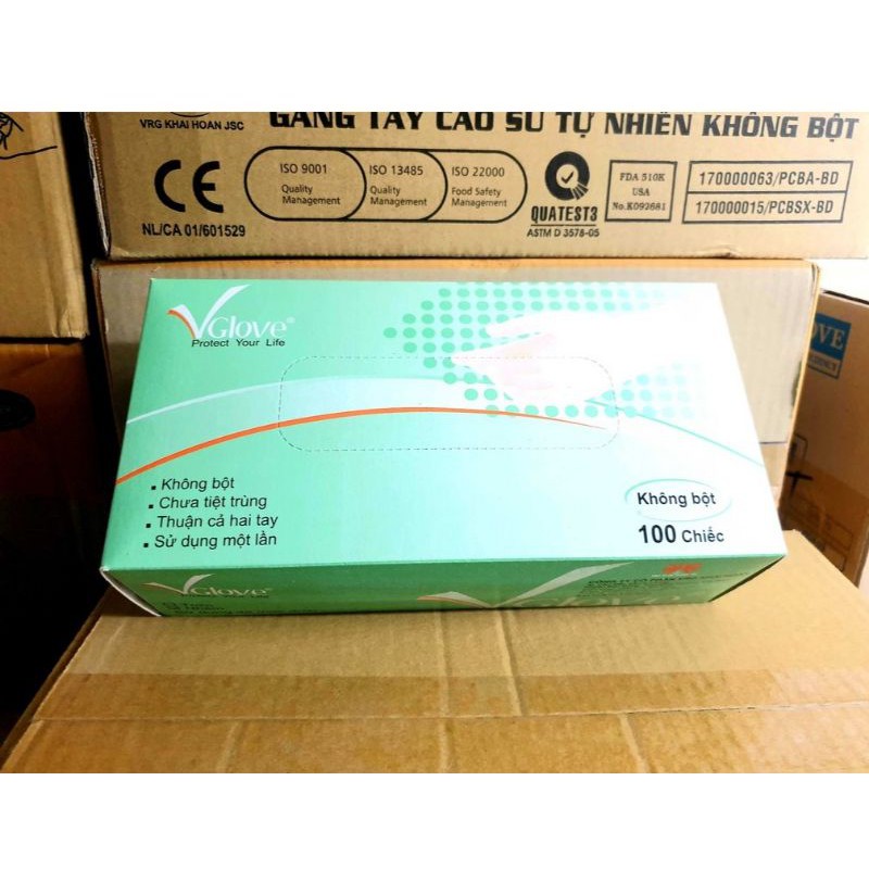 Hộp găng tay y tế Vglove không bột Khải Hoàn (50 đôi/ hộp), đạt chuẩn FDA