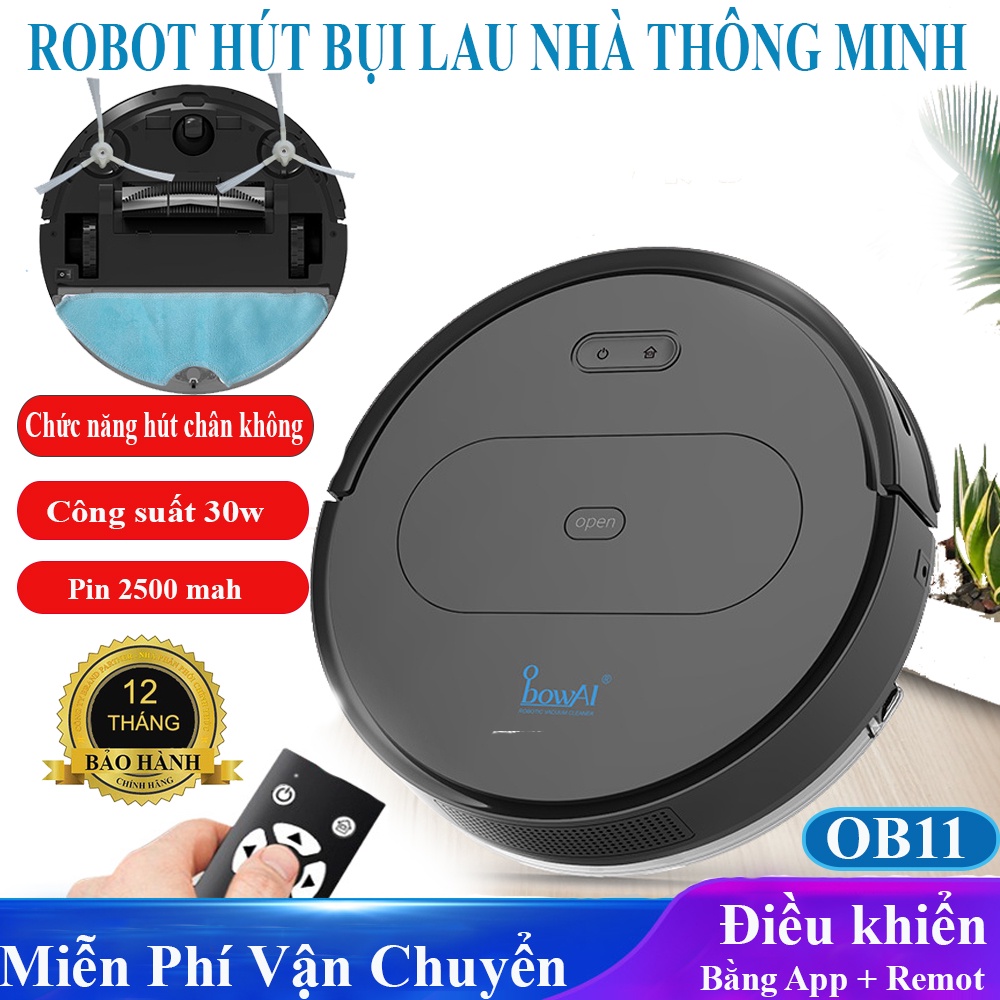 ROBOT Hút Bụi Lau Nhà Tự Động Siêu Thông Minh Bowai OB11 Premium Có App, Tự Động Sạc Pin. Bảo Hành 6 Tháng !