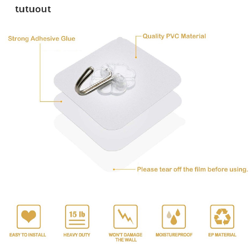 Bộ 10 Móc Treo Tường Tự Dính Chống Dầu Có Thể Tái Sử Dụng