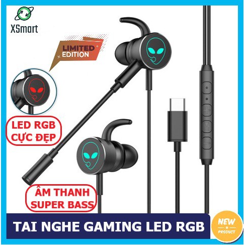 Tai nghe Gaming điện thoại GM1 SUPER BASS LED RBG đổi màu, jack cắm TYPE-C, có mic đàm thoại