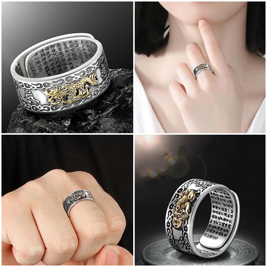 Nhẫn Phong Thủy Pixiu Mantra Phong Thủy Bùa Hộ Mệnh Bằng Kim Loại Phong Cách Trung Hoa Retro Cá Tính