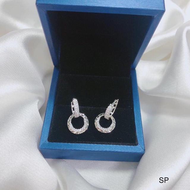 BÔNG TAI ĐÍNH ĐÁ KHOEN BẤM SANG CHẢNH - TRANG SỨC BẠC S925