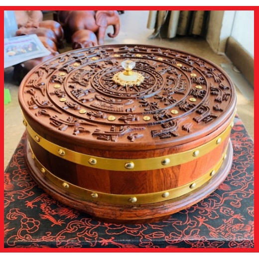 Khay Đựng Mứt Tết, Khay kẹo Hình Trống Đồng Gỗ Hương Đỏ Cao Cấp ( KM001 )