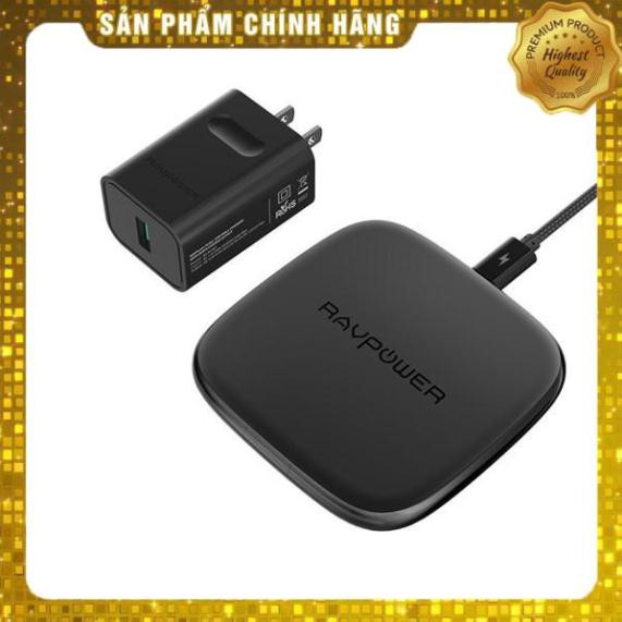 - Sạc không dây RAVPower RP-PC066, 10W, MFI, QI, kèm sạc nhanh QC3.0