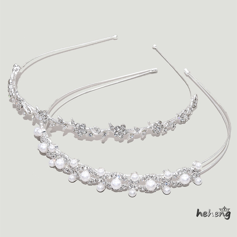 Set 2 Cài Tóc Hình Vương Miện Đính Đá Và Ngọc Trai Trang Trí Tóc Cho Cô Dâu