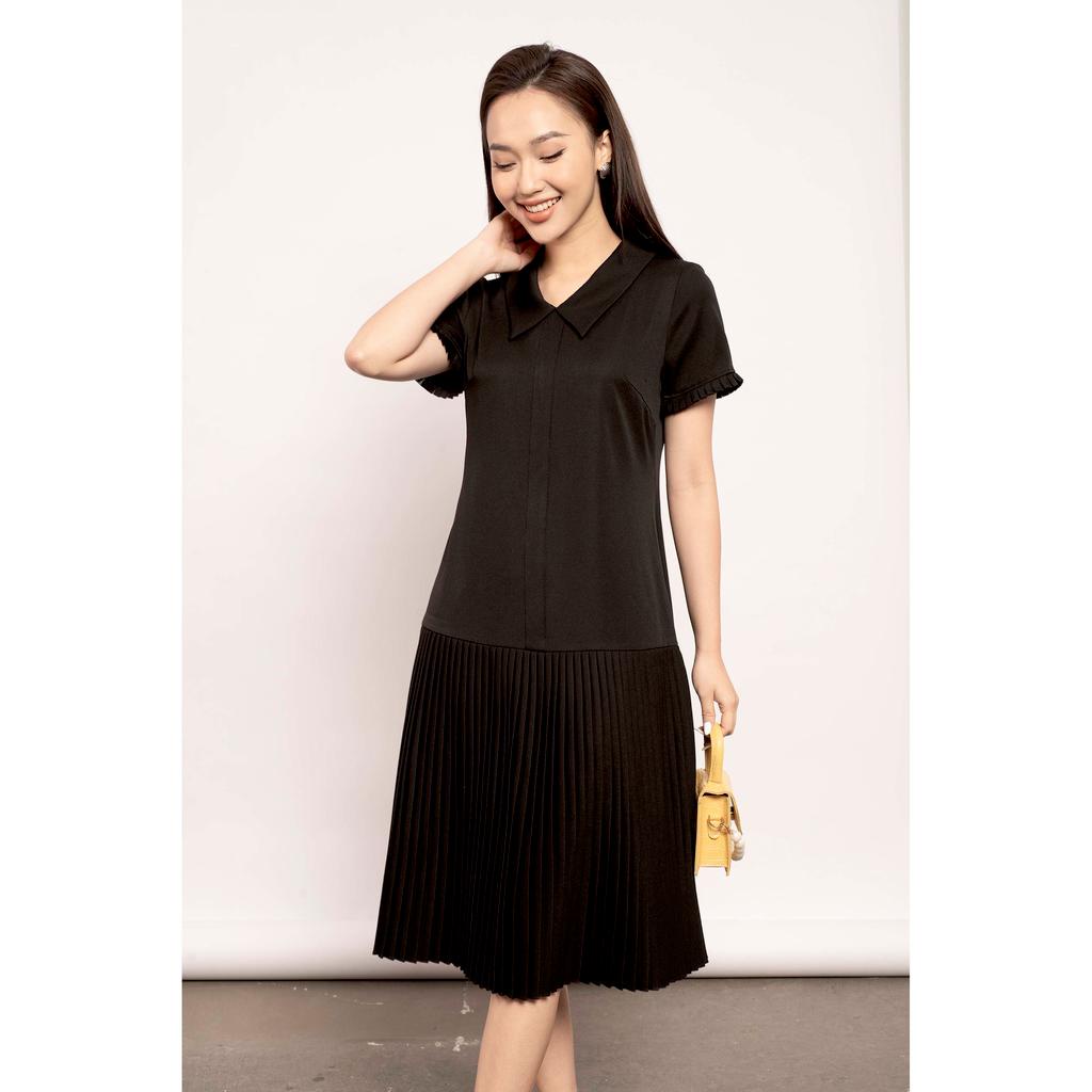 Đầm xuông, dập ly gấu, cổ bẻ, tay phối bèo MMOutfit M-DA071121355