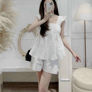 Sét đồ bộ nữ 2 dây phối cánh tiên chất vải Kate lụa