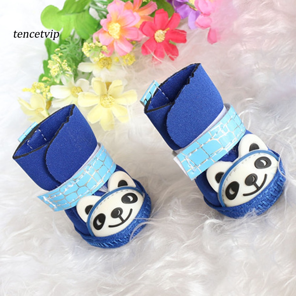 Set 4 Chiếc Giày Cao Su Đi Tuyết Chống Mài Mòn In Hình Gấu Trúc Hoạt Hình Cho Thú Cưng