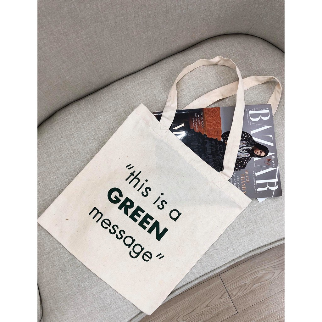 Túi vải canvas đơn giản green message tote Maxy Workshop