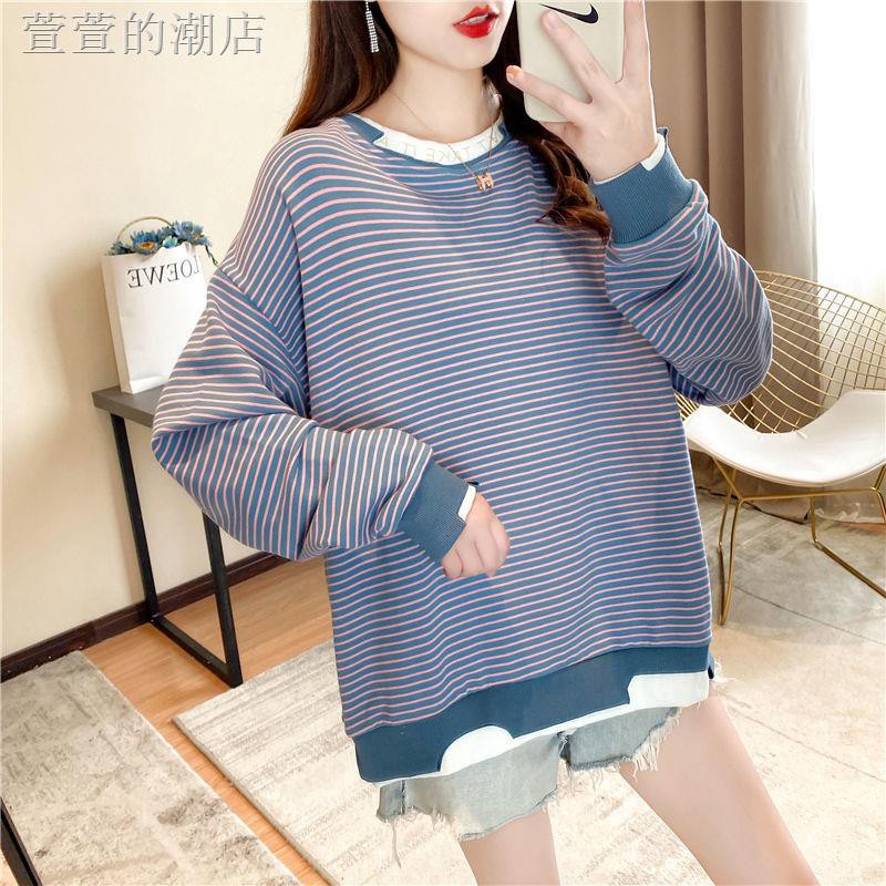 Áo Hoodie Cotton Kẻ Sọc Dáng Rộng Thời Trang Xuân Thu Hàn Quốc 2020 Dành Cho Nữ