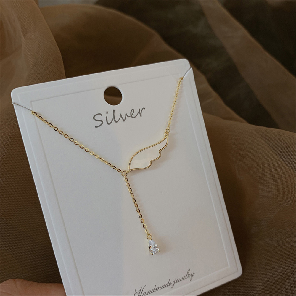 Dây chuyền mặt hình cánh đính đá nhân tạo phong cách Hàn Quốc thời trang sang trọng cho nữ