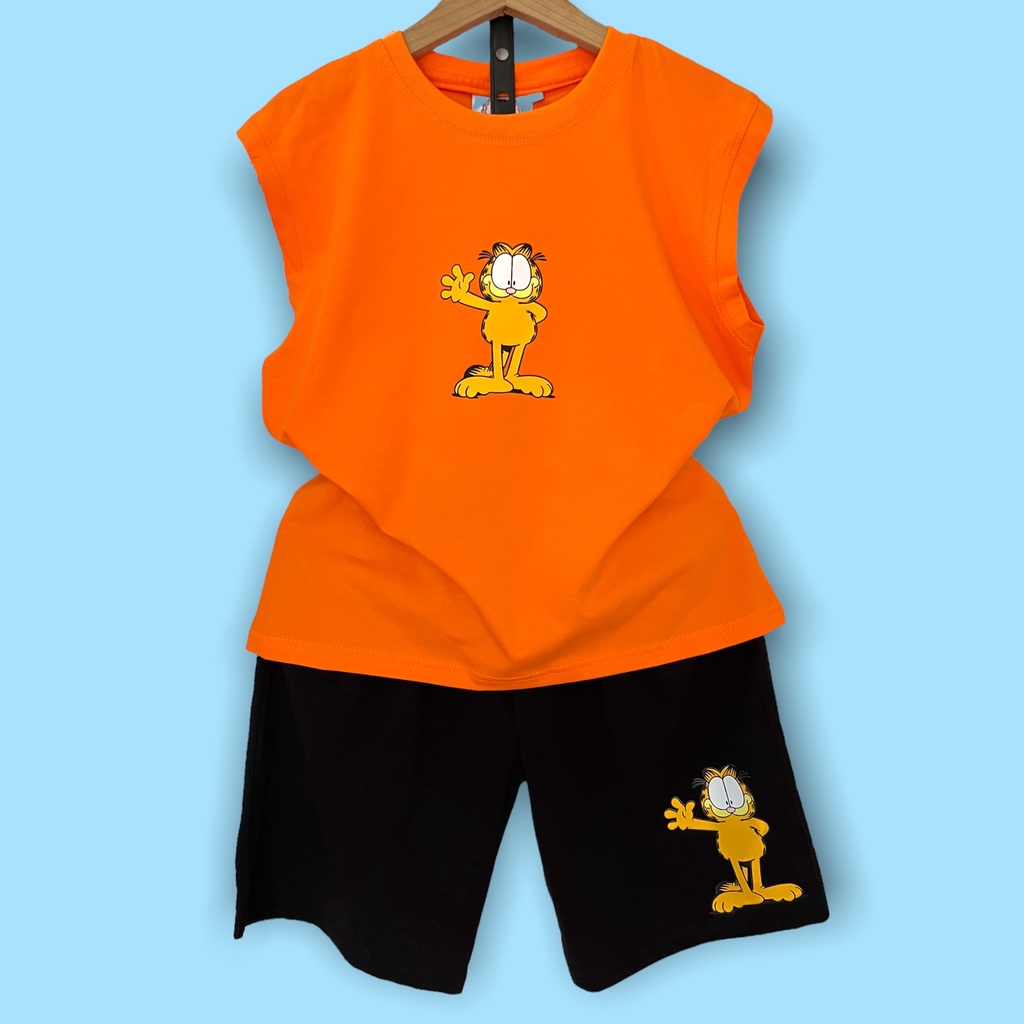 Đồ bộ bé trai Con Xinh cotton sát nách hình in mèo Masupilami,thời trang mùa hè dành cho trẻ em từ 4 đến 10 tuổi
