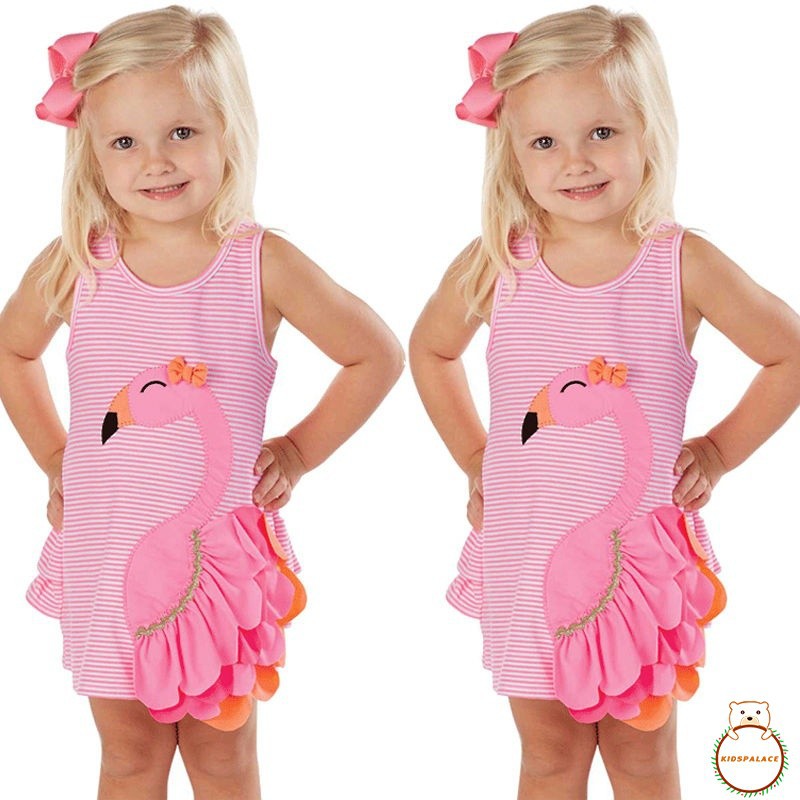 Baby Girls Kids 3D Swan Striped Dress