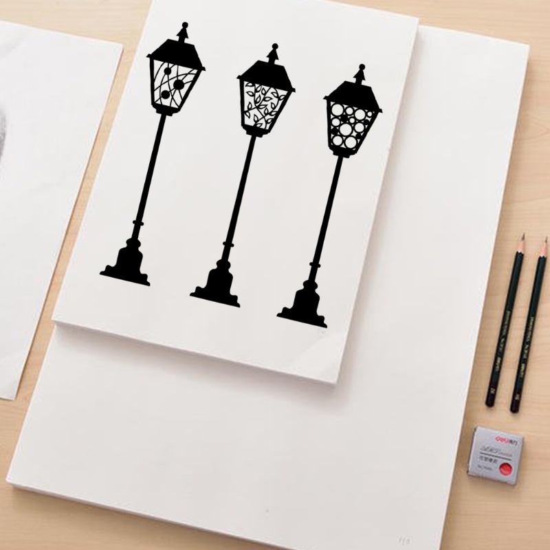 QQ Khuôn Cắt Giấy Kim Loại Hình Đèn Đường Trang Trí Sổ Lưu Niệm DIY