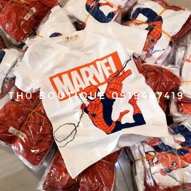 Áo thun bé trai J&Y KIDS xuất xịn thun cotton cổ tròn tay ngắn in người nhện Spiderman Marvel đỏ trắng size 4