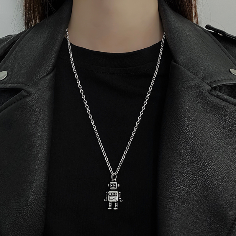Vòng Cổ Kim Loại Mặt Hình Robot Cá Tính Thời Trang Phong Cách Hip Hop