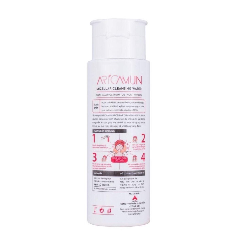 Nước tẩy trang làm sạch da Aricamun - Micellar Cleansing Water