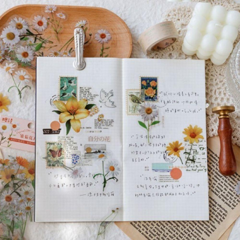 Miếng Dán PET Hình Hoa Trang Trí Sổ Tay Nhật Ký