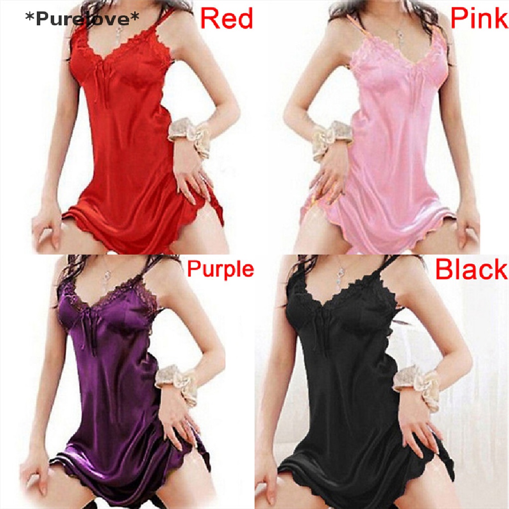 Đầm Ngủ Lụa Satin Phối Ren Gợi Cảm Dành Cho Nữ