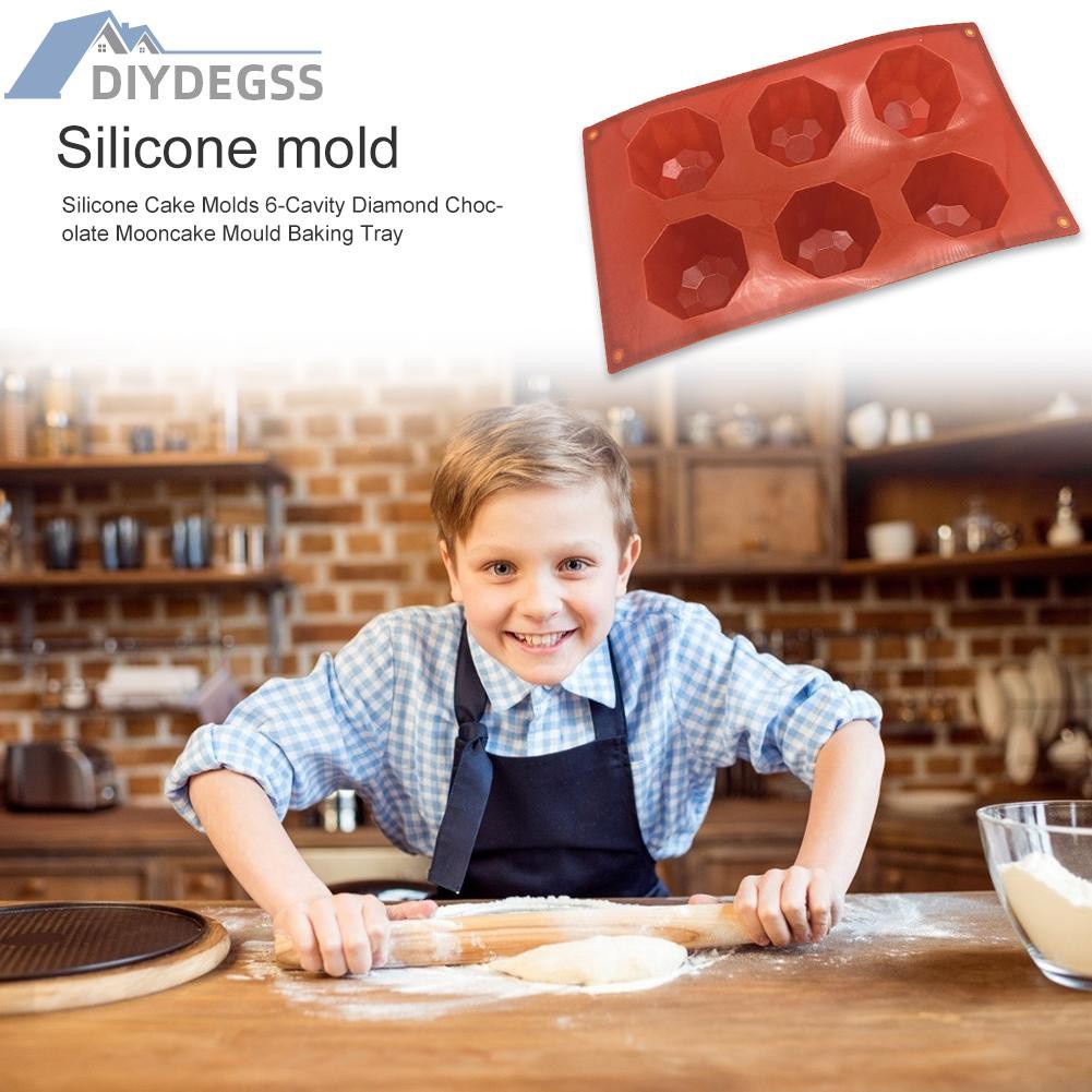 Diydegss2 Silicone Cake Molds 6-Cavity Diamond Chocolate Mooncake Mould Baking Tray