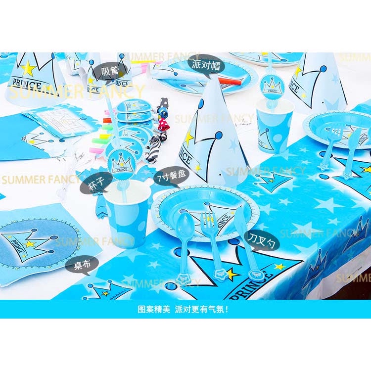 Set để bàn 13 món chủ để Mickey, hoàng tử, công chúa, Kitty trang trí sinh nhật bégái trai happy birthday