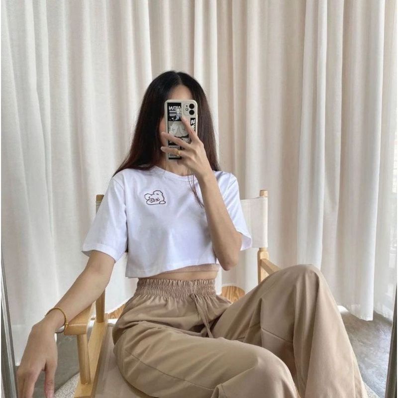Set đồ nữ 3 món áo croptop có áo lót, quần suông lưng chun cá tính chất thun mát mịn - Tuệ Nhiên - Fashion